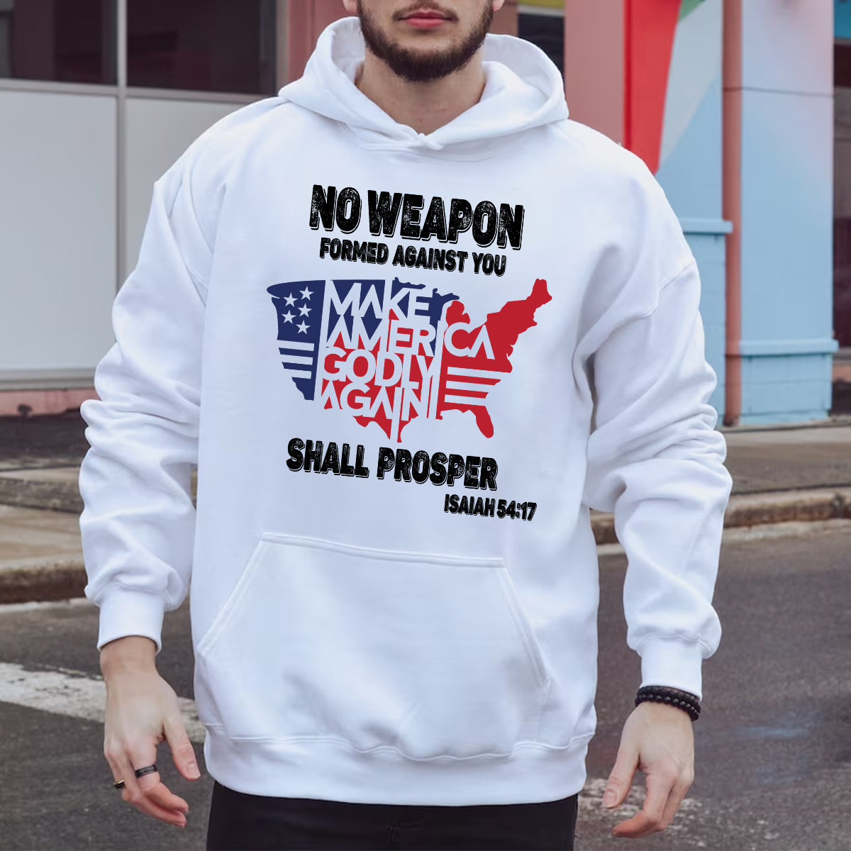 Teesdily | Jesus American Flag Map Shirt, No Weapon Formed Against You Shall Prosper T-shirt, God Bless America Sweatshirt Hoodie Mug, Patriot Gift