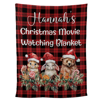 Teesdily | Christmas Woodland Personalized Cute Blanket, Christmas Movie Fleece Blanket, Xmas Plaid Sherpa Blanket, Christmas Custom Gift For Kids