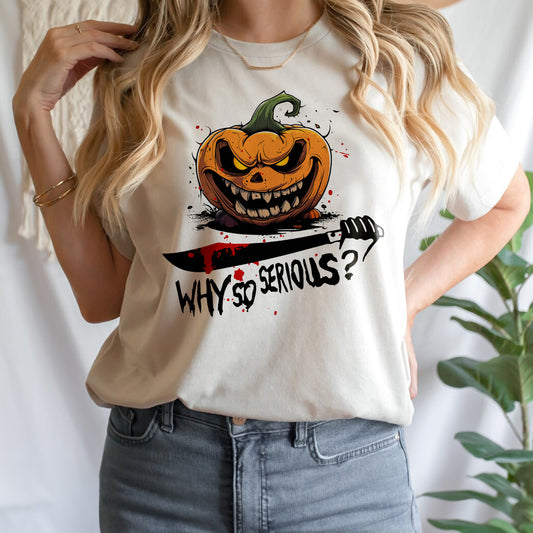 Teesdily | Halloween Scary Pumpkin Shirt, Why So Serious T-shirt, Evil Pumpkin Serious Sweatshirt Hoodie Mug, Halloween Outfit Holiday Gifts