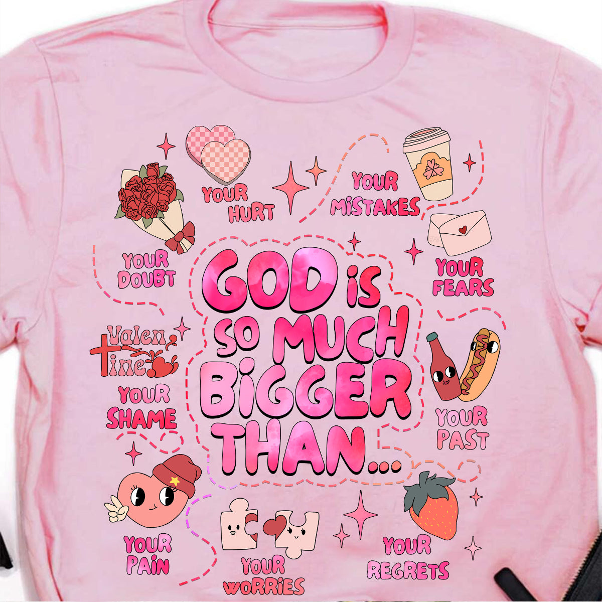 Teesdily | Valentines Day Womens Tops Christian Wife Girlfriend Hoodie Sweatshirt Mug God Is So Much Bigger Than Your Fears God Inspiration Gift Ideas