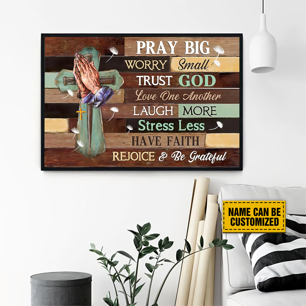 Teesdily | Customized Jesus Cross Hand Praying Poster, Pray Big Worry Small Trust God Christian Canvas, Christian Decor, Religious Poster Canvas