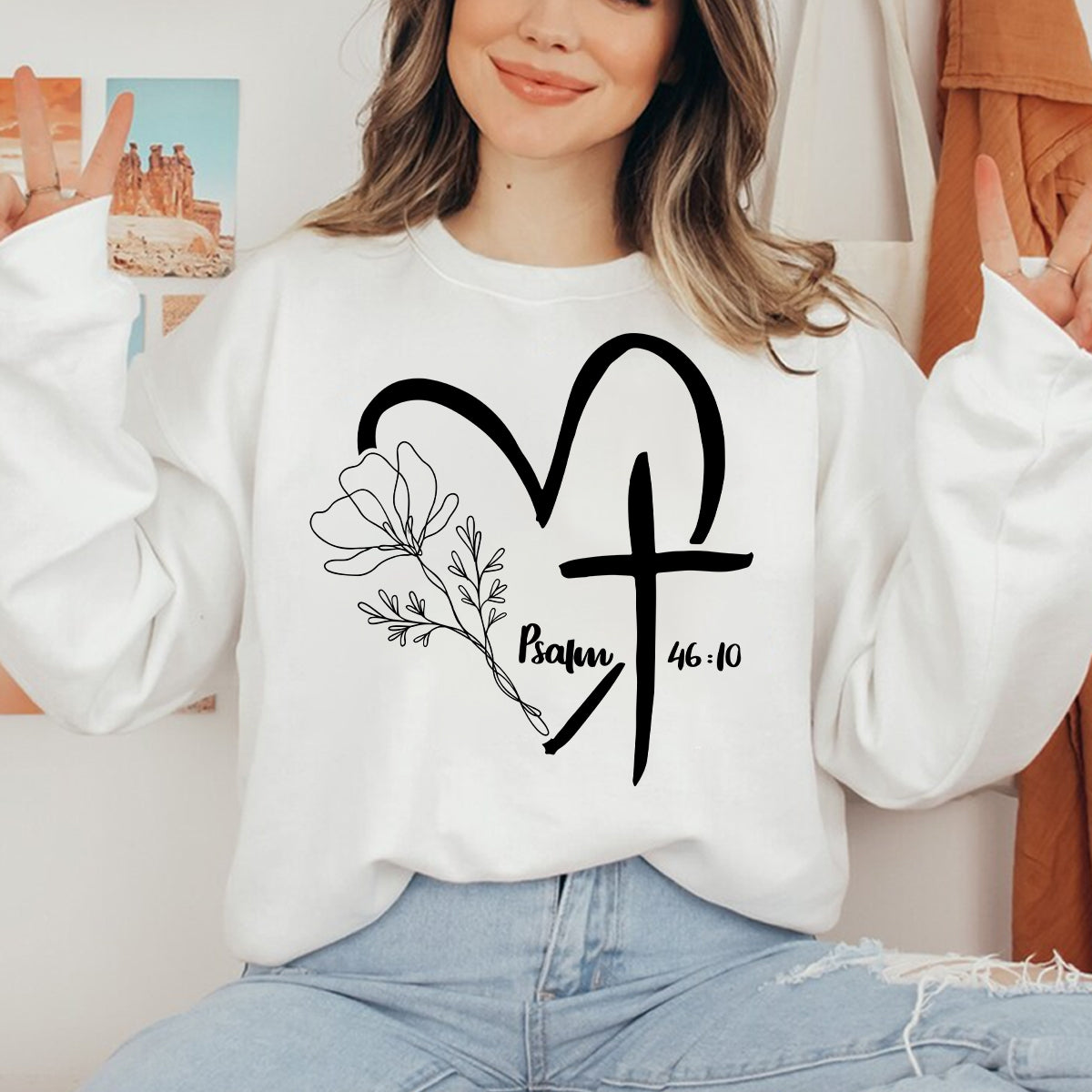 Teesdily | Jesus Shirt God Cross Flower Love Psalm, Faith Hope Love, Heart Cross God , Unisex Tshirt Hoodie Sweatshirt Mug, Religious Gift