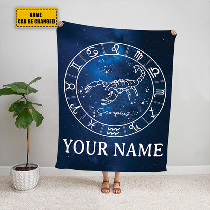 Teesdily | Scorpius Personalized Fleece Blanket With Name Horoscope Design Sherpa Blanket Zodiac Sign Constellation Astrology Adult Kid Birthday Gifts