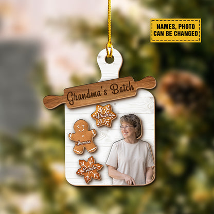 Teesdily | Custom Grandma Mom Cookie Board Christmas Ornament, Christmas Gingerbread Cookie Snowflake 2 Layered Wood Ornament 2024