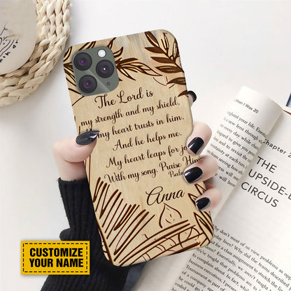 Teesdily | Customized Jesus Christ Phone Case, The Lord Is My Strength Wooden Print Religious Phone Cover, Jesus Lover Gift, Christian Gifts