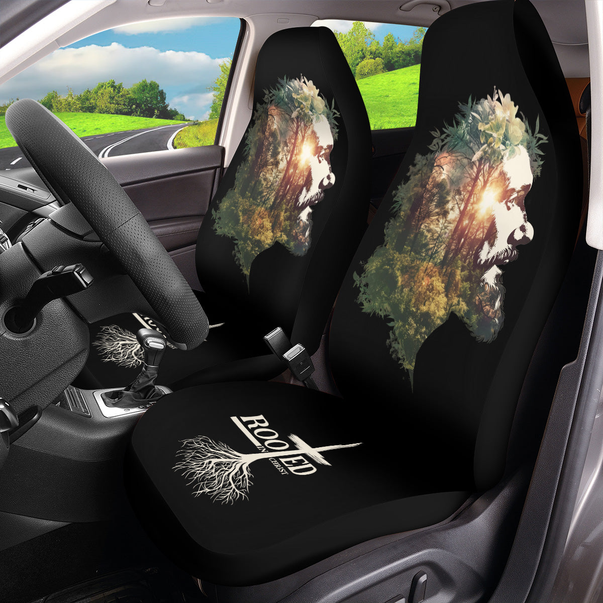 Teesdily | Jesus Rooted In Christ Car Seat Cover, Jesus Car Front Seat Cover, God Protector Seats, Faith Reliance In Jesus, Gift For Jesus Lover