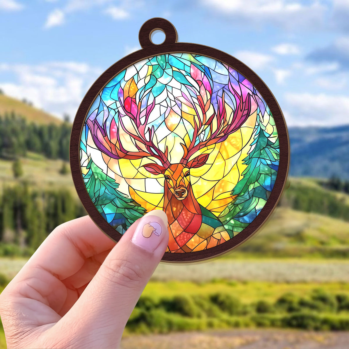 Teesdily | Deer Suncatcher, Deer Stained Glass Suncatcher, Elk Suncatcher Ornament, Deer Christmas 2024 Gift, Ornament Christmas, Deer Lover Gift