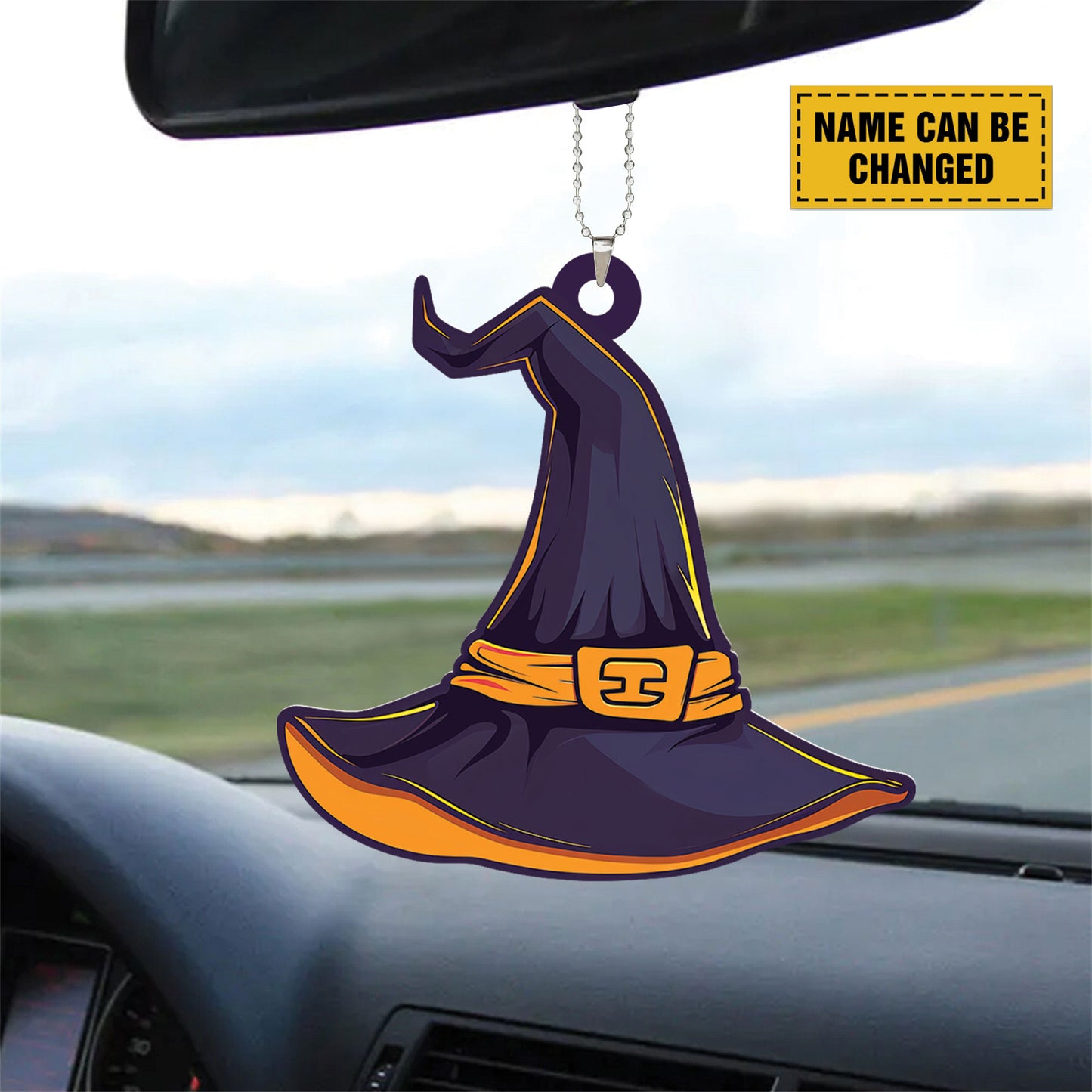 Teesdily | Customized Witch Hat Ornament Halloween, Halloween Hat Witch Ornament Car Hanging Rear View Mirror, Halloween Spooky Decoration Gifts