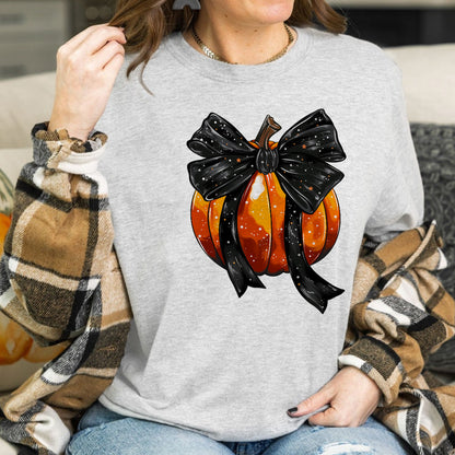 Teesdily | Retro Halloween Coquette Bow Spooky Shirt, Fall Pumpkin Coquette Bow Sweatshirt, Fall Vibes Hoodie, Fall Season Shirt, Halloween Tees