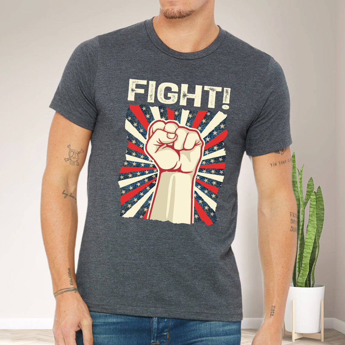 Teesdily | American Hand Fist Retro Shirt, American Fight Sweatshirt Hoodie Mug, Patriotism Vintage Crewneck, Patriotic Gifts