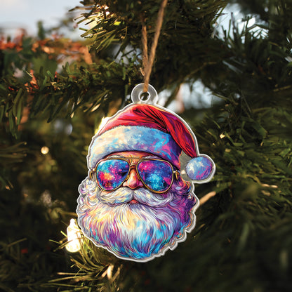 Teesdily | Christmas Santa Claus Ornament, Funny Santa 2D Acrylic Ornaments Hanging Decor Christmas Tree, Family Christmas Gift