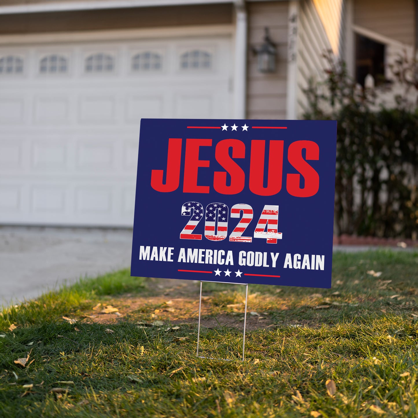 Teesdily | Jesus American Yard Sign, Jesus 2024 Make America Godly Again Lawn Sign, Patriotic Decor Outdoor Sign, Independence Yard Stake Sign Gifts