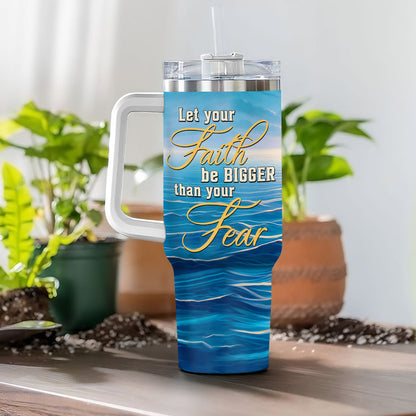 Teesdily | Jesus Beach Walking 40 oz Tumbler With Handle, Let Your Faith Be Bigger Insulated Tumbler, God Faith Believers Inspirational Gifts