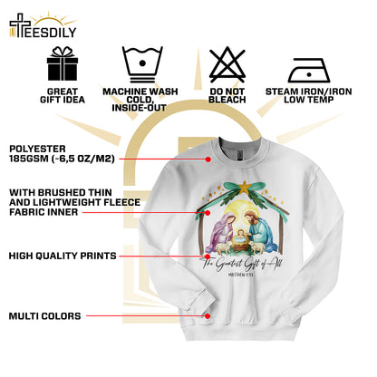 Teesdily | The Greatest Gift Of All Shirt, Nativity Shirt, Christian Nativity Christmas Sweatshirt Hoodie Mug, Religious Gift