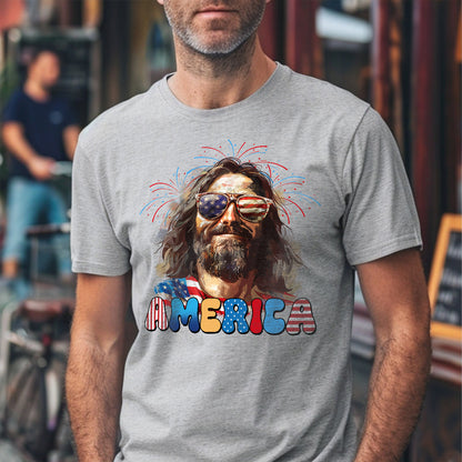 Teesdily | Cool Jesus American Flag T-shirt, Christina God American Sweatshirt, Happy Independence Day Gift, Christian Mug Cup, Father's Day Shirt