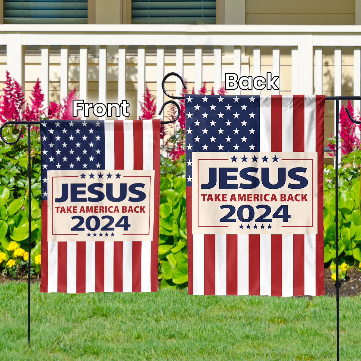 Teesdily | Jesus Take America Back 2024 Garden Flag, Make America Great Again House Flag, Christ Patriot Yard Outdoor Decor, Jesus Lovers Gifts