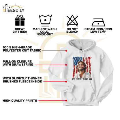 Teesdily | Jesus American Flag Shirt, One Nation Under God Sweatshirt, Christ God Hoodie, Jesus Mug Cup, Happy Independence Day, Gift For Jesus Lover