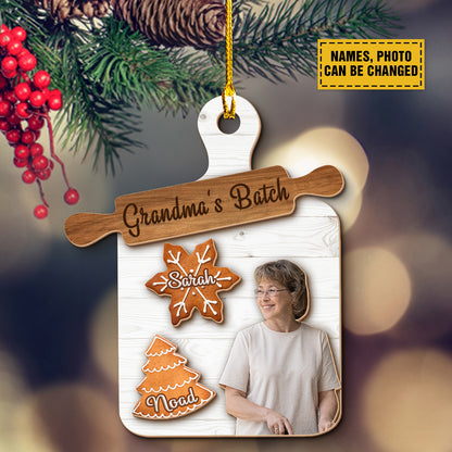 Teesdily | Custom Grandma Mom Cookie Board Christmas Ornament, Christmas Gingerbread Cookie Snowflake 2 Layered Wood Ornament 2024