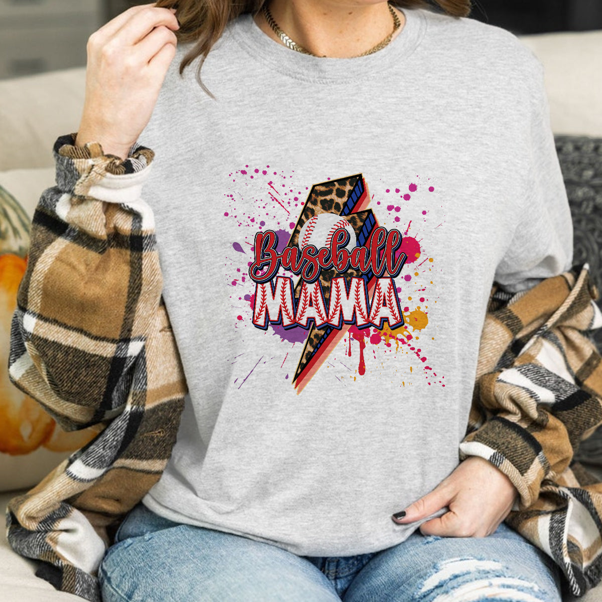 Teesdily | Baseball Mama Lightning Shirt, Mother's Day Softball Mom Shirt, Leopard Mama Tops, Sport Mom Gifts Unisex Tshirt Hoodie Sweatshirt Mug