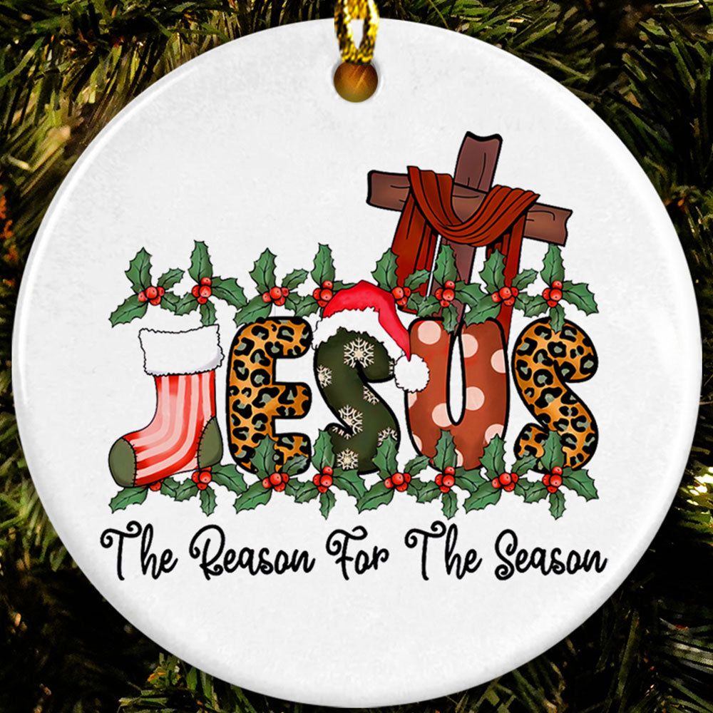 Teesdily | Jesus Cross Christmas Ornament, Jesus Is The Reason For The Season Xmas Ornament, Jesus Lover Gift, Christmas Gift