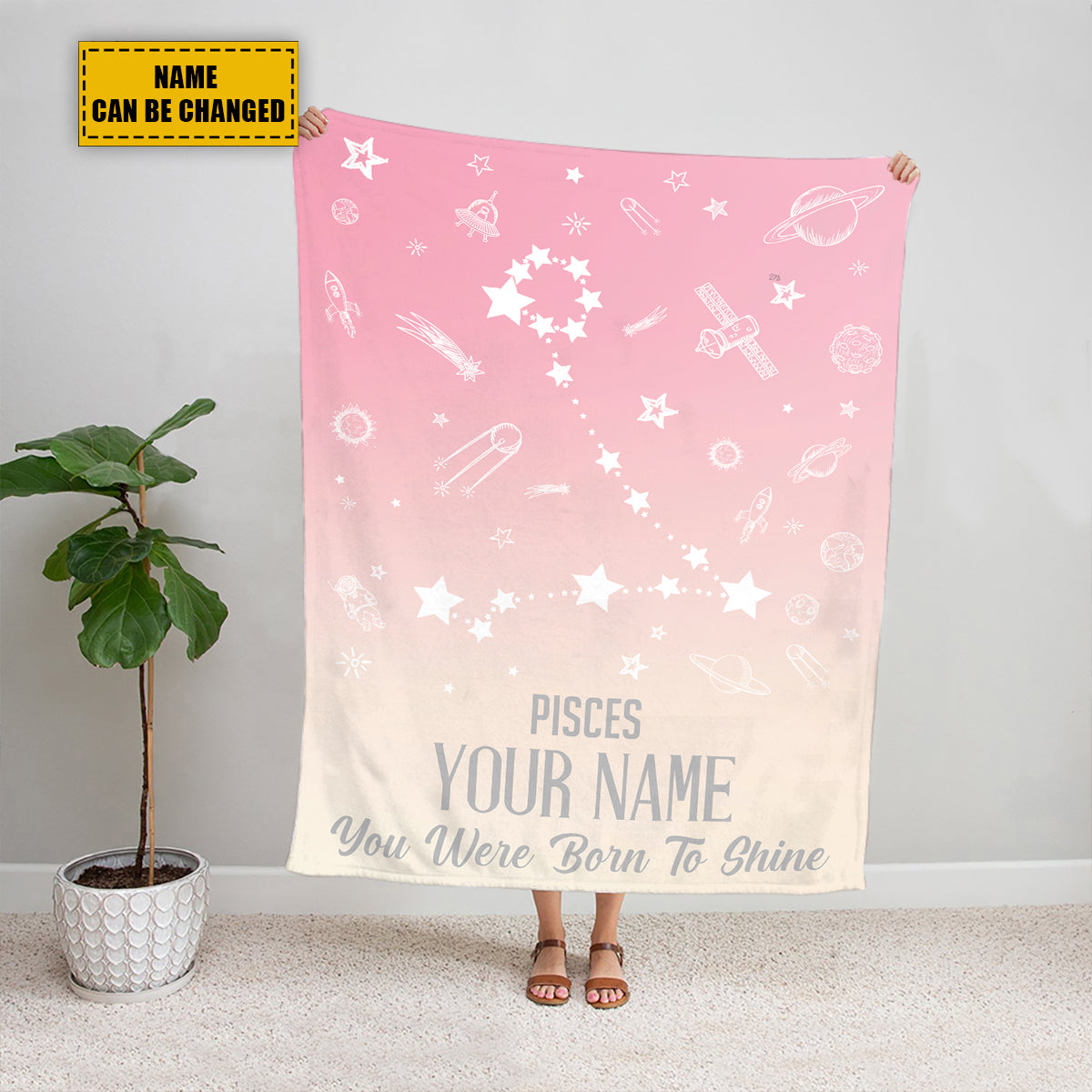 Teesdily | Pisces Customized Fleece Blanket Constellation Blanket You Were Born To Shine Fleece Personalized Name Zodiac Blankets Astrology Gifts