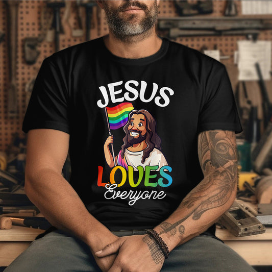 Teesdily | Jesus Loves Everyone Shirt, LGBT Jesus T-shirt, Rainbow Pride Sweatshirt, Gay Pride Month Hoodie, Funny Pride Mug, Jesus Lovers Gift