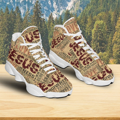 Teesdily | Jesus Words Basketball Shoes, Religious Words Jesus Sacrifice Running Shoes, Unisex Shoes With Thick Soles