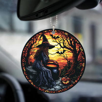 Teesdily | Halloween Witch Ornament Car Hanging, Pumpkin Pot Of Poison Car Rear View Mirror Accessories, Happy Halloween Gift, Halloween Home Decor