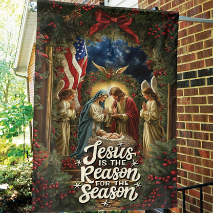 Teesdily | Jesus Nativity Christmas Flag, Jesus Is The Reason For The Season Christmas Garden Flag, Christmas Gift Decor Home