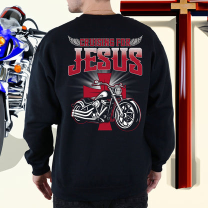 Teesdily | Christian Motorcycle Men's T-shirts, Cruising For Jesus Crew Neck Hoodie Sweatshirt, Biker Faith Mug, Speed Lover Matching Couple Outfits