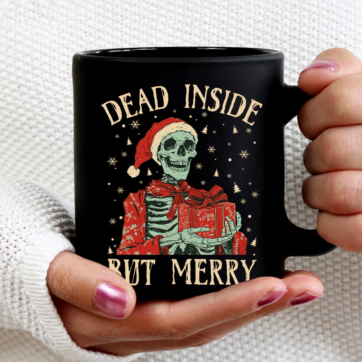 Teesdily | Christmas Skeleton Shirt, Dead Inside But Merry Christmas Sweatshirt Hoodie Mug, Skeleton Santa Tee, Christmas Gift