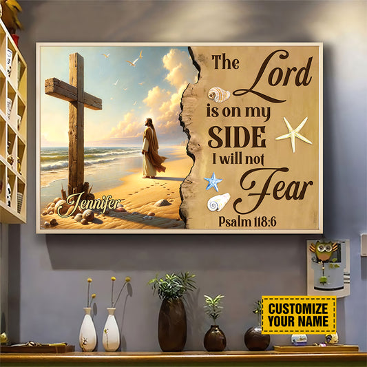 Teesdily | Customized Jesus Beach Art Canvas Print, The Lord Is On My Side Poster Canvas, Nautical Beach Theme Home Decor, Christian Gifts