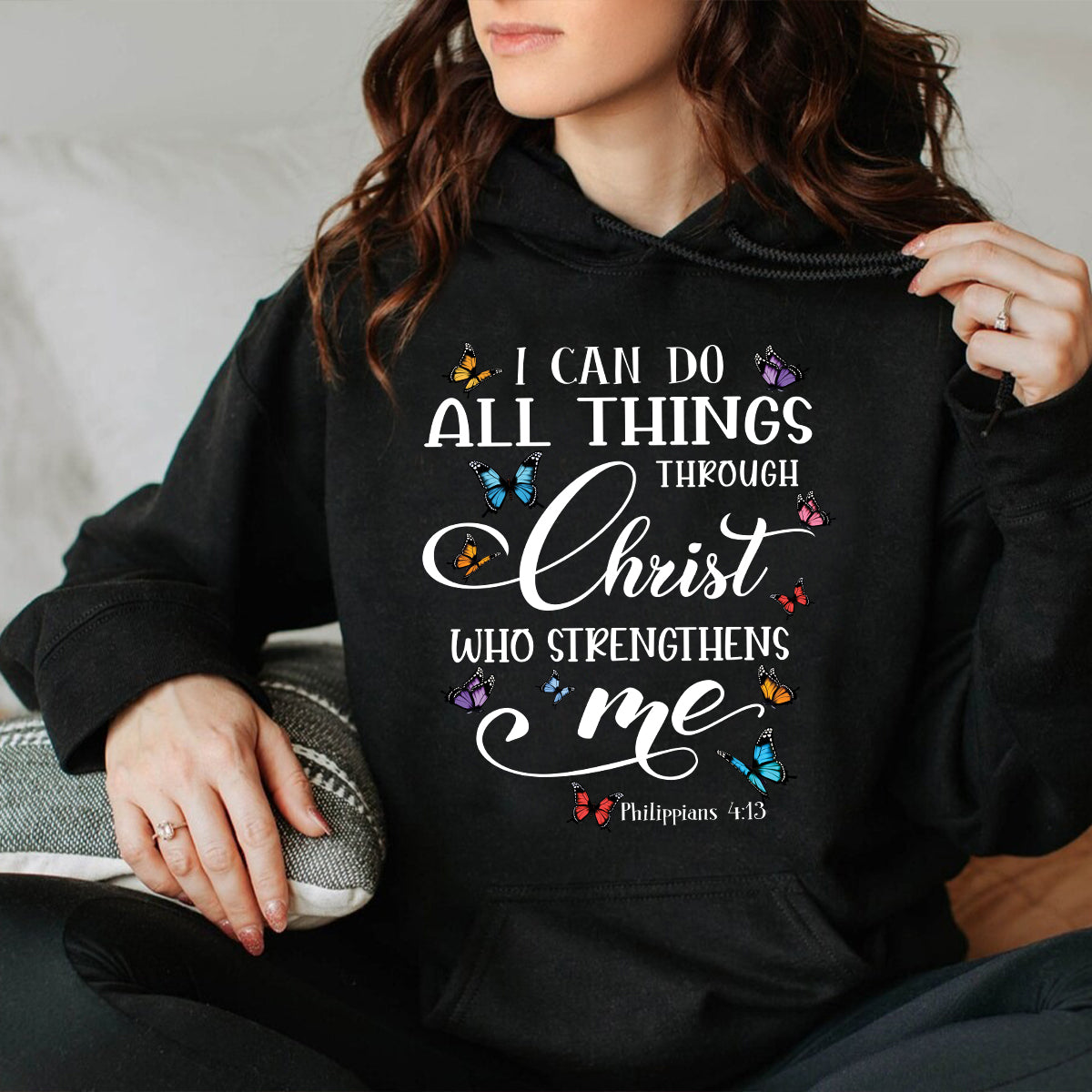 Teesdily | Jesus Butterfly Lovers Shirt, I Can Do All Things Through Christ T-shirt Hoodie Sweatshirt Mug, Christian Lovers Gifts, Faith Tee