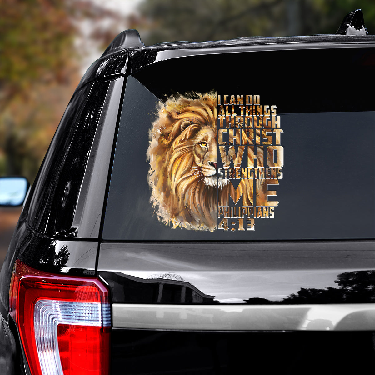 Teesdily | Lion Of Judah Decal, I Can Do All Things Through Christ Car Window Stickers, God Bible Verse Car Vinyl Decal, Christian Car Accessories