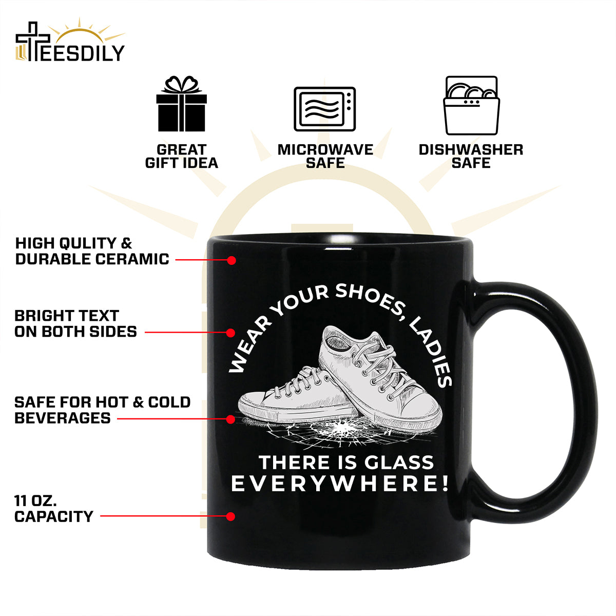 Teesdily | La Shirt, Wear Your Shoes Ladies There's Glass Everywhere Support First Women Tee, Patriot Gift For Men Women, Girl Power Shirt