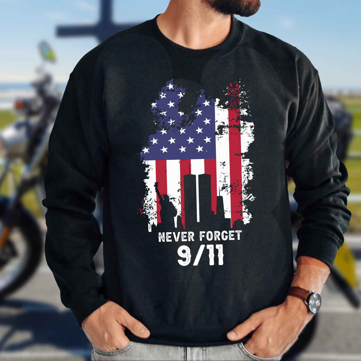 Teesdily | Patriot Day Shirt, Never Forget 911 T-shirt, The Statue Of Liberty American Flag Sweatshirt Hoodie Mug, Memorial Shirt, Remembrance Gift