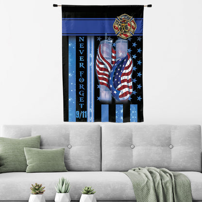 Teesdily | 911 Never Forget Firefighter House Flag, America September 11th Garden Flag, 911 Remembrance Day Home Outdoor Decor, Patriot Gifts