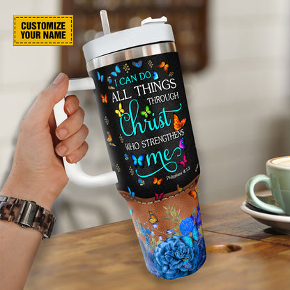 Teesdily | Customized Colorful Butterfly Insulated Cup, I Can Do All Things Through Christ Who Strengthens Me, Spiritual Gifts For Women 40oz Tumbler