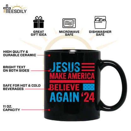 Teesdily | American Flag Jesus Shirt, Jesus Make America Believe Again '24 Tee Sweatshirt Hoodie Mug, Christian American Pride Gift, Patriotic T-shirt