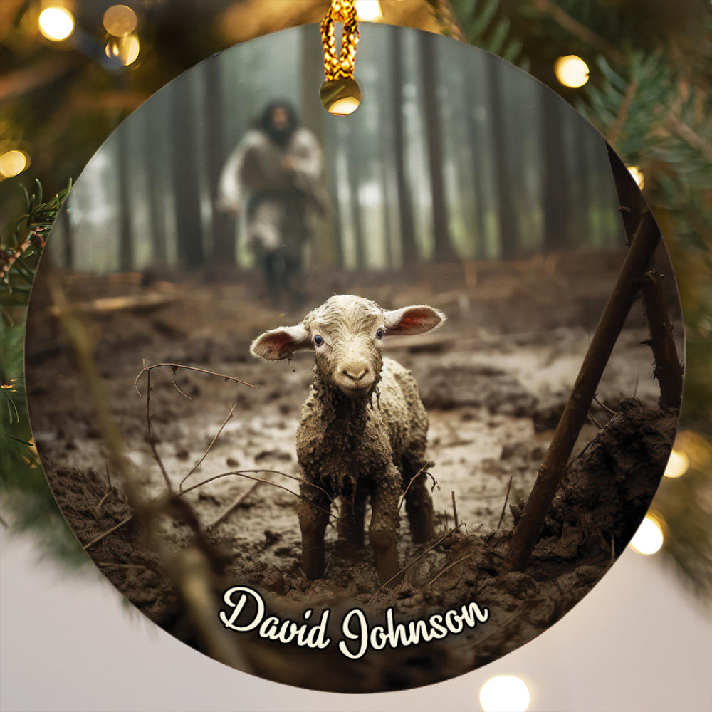 Teesdily | Customized Jesus Lamb Of God Christmas Ornament, Jesus Runs Towards Lost Lamb Christian Ornament, Jesus Lover Gift