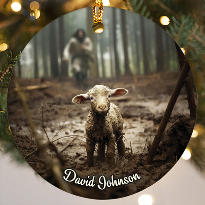 Teesdily | Customized Jesus Lamb Of God Christmas Ornament, Jesus Runs Towards Lost Lamb Christian Ornament, Jesus Lover Gift