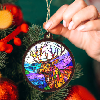 Teesdily | Deer Suncatcher, Deer Stained Glass Suncatcher, Elk Suncatcher Ornament, Deer Christmas 2024 Gift, Ornament Christmas, Deer Lover Gift