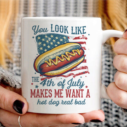 Teesdily | American Hotdog Retro Shirt, You Look Like The 4Th Of July Hoodie Sweatshirt, Independence Day Gifts Mug Tee