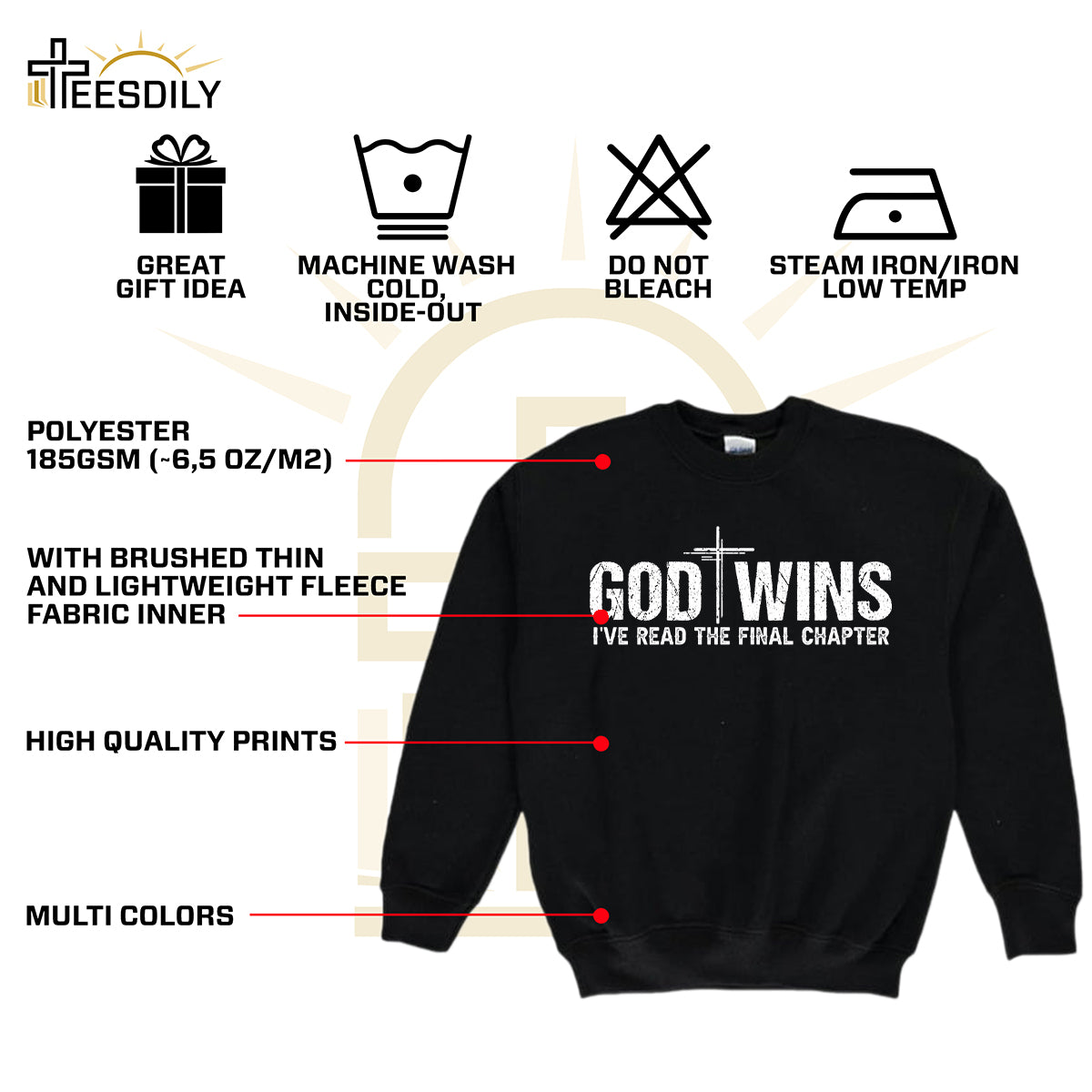 Teesdily | Jesus Cross Shirt, God Wins I've Read The Final Chapter Tee Sweatshirt Hoodie Mug, God Faith Believer Gifts, Jesus Lovers Tee