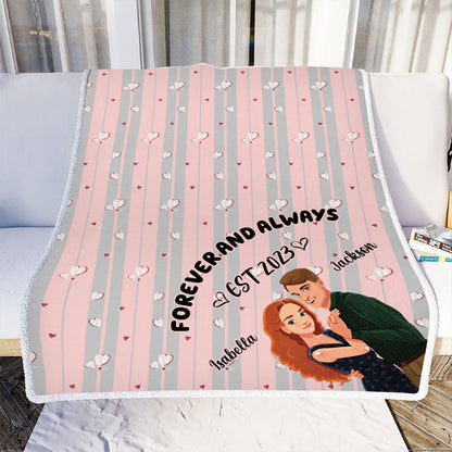 Teesdily | Couple Personalized Fleece Blanket, Valentine's Day Throw Blanket, Forever And Always, Love Anniversary Gifts, Custom Valentines Blanket