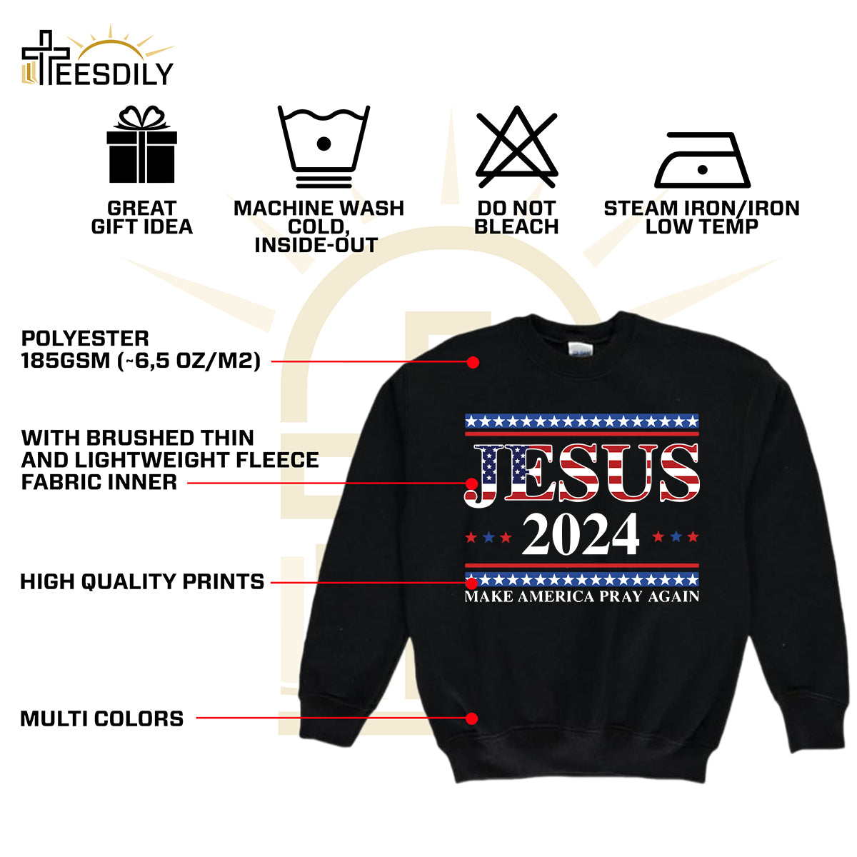 Teesdily | Jesus American T-shirt, Jesus 2024 Make America Pray Again Tee Sweatshirt Hoodie Mug, Christian Patriotic Shirt, Jesus Lovers Gifts