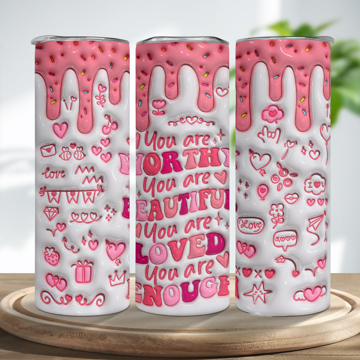 Teesdily | You Are Positive Bible Verse Inflated Skinny Tumbler, Inspiration Christian Gifts For Girl Women Faith, Cute Puffy Print Insulated Tumbler