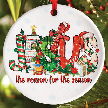 Teesdily | Jesus Christmas Ceramic Ornament, Jesus Is The Reason For The Season Acrylic Ornament, Jesus Christmas Ornament Gift