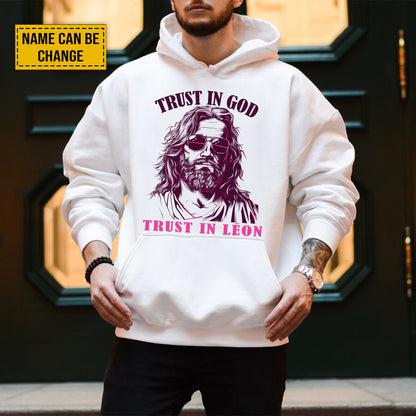 Teesdily | Customized Jesus Sun Glasses Shirt, Trust In God Trust In Me, Summer Day Unisex Tshirt Hoodie Sweatshirt, Christian Gift Mug