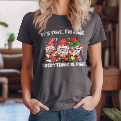 Teesdily | Christmas Gnomes Shirt, It's Fine I'm Fine Everything Is Fine Shirt, Funny Gnomes Christmas Hoodie Mug, Christmas Gnome Tee